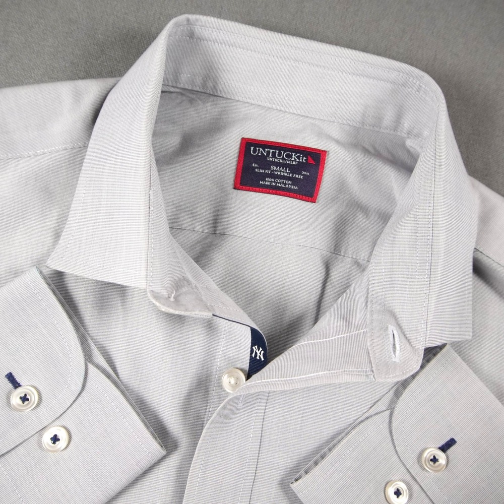 UNTUCKit MLB New York Yankees Shirt Mens S Slim Grey Stripe 40478